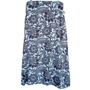 NWT Rachel Zoe Large Brown White Floral Linen Blend Midi Skirt Peacock Print